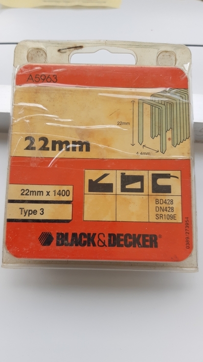 Скоби BLACKDECKER (Німеччина) 22x6.3мм 1уп.1400шт.для пневмостеплера. Лот1., фото №2