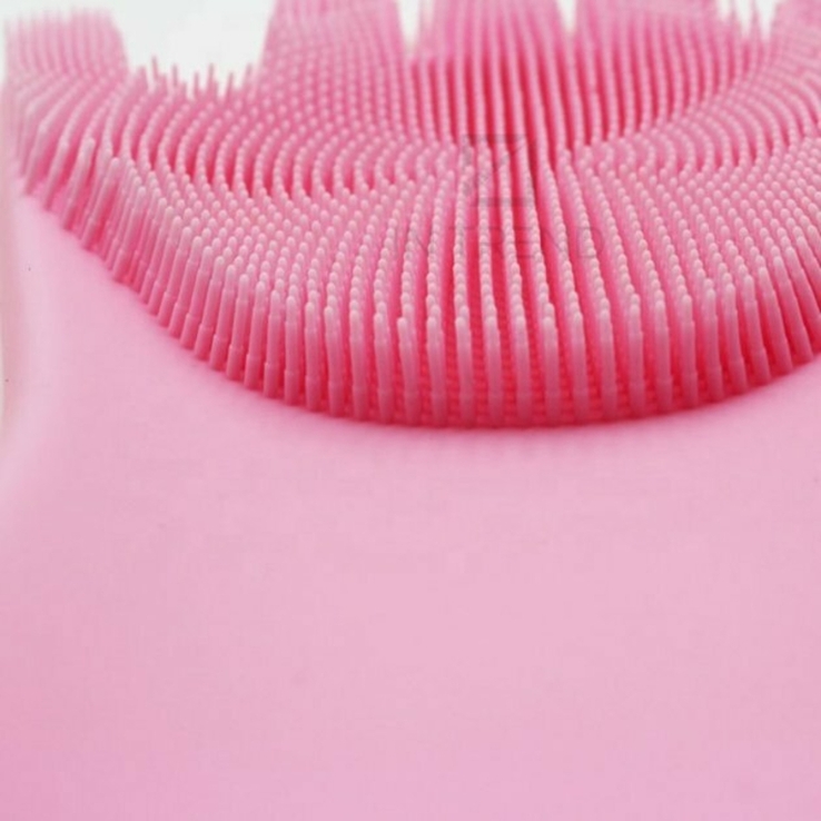 Перчатки для мытья посуды уборки Розовые хозяйственные силиконовые с резиновыми ворсинкам, фото №3