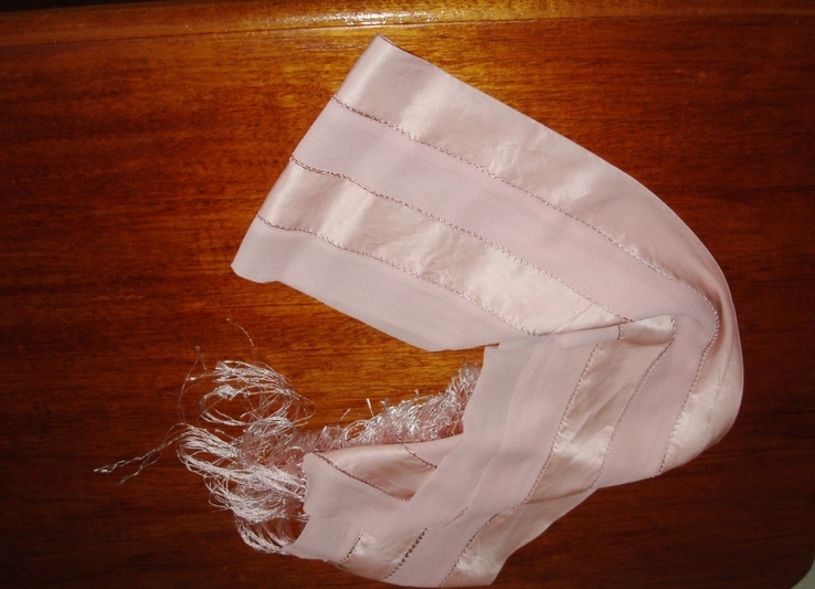  Красивый женский шифоновый легкий шарф нежного розового цвета в мережку, фото №7
