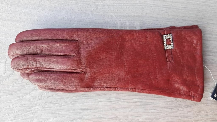 Женские кожаные перчатки с тонким мехом (зеленые, бордовые, светло-коричневые), numer zdjęcia 3