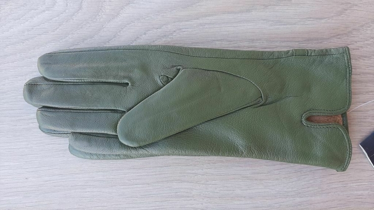 Женские кожаные перчатки с тонким мехом (зеленые, бордовые, светло-коричневые), фото №6