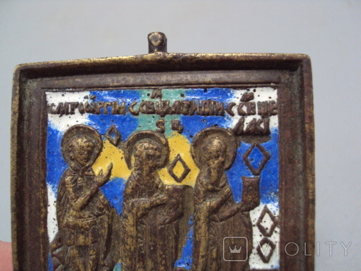 Икона Три Святых нательная иконка подвесная бронза эмаль размер 5,9 х 5,4 см, фото №5