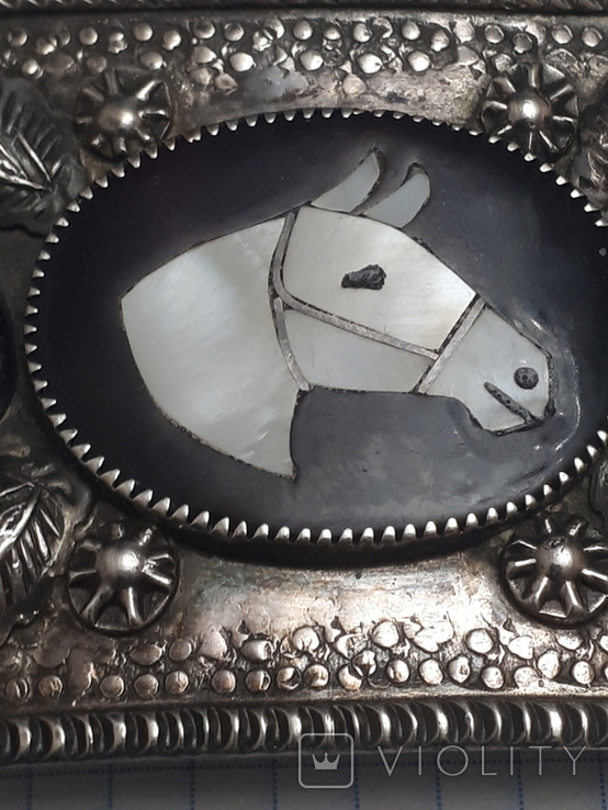 Серебренная пряжка з вставками из бирюзы и перламутра, фото №6