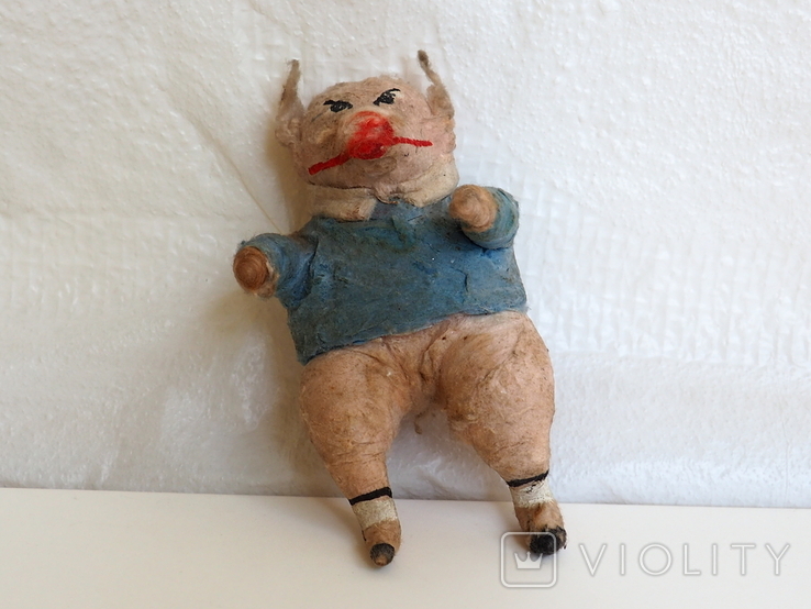 Ёлочная игрушка вата свинья , поросенок , довоенная игрушка, фото №3