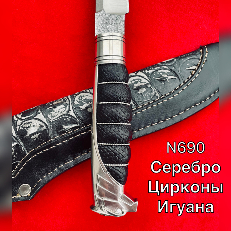 Нож Орел 2.0 Ручная Авторская Работа Серебро Цирконы Игуана Документы N690 61HRC, фото №9
