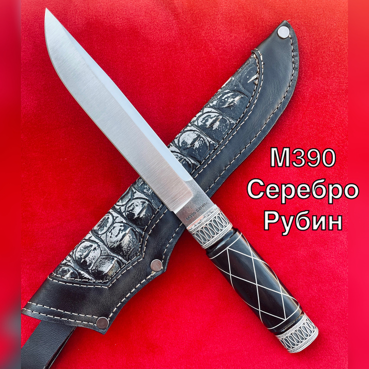 Нож Норвег Ручная Авторская Работа Серебро Рубин М390 62HRC 265мм, фото №2