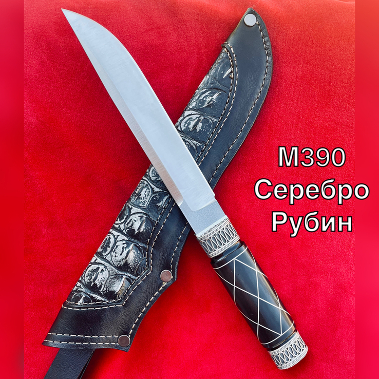 Нож Норвег Ручная Авторская Работа Серебро Рубин М390 62HRC 265мм, фото №5