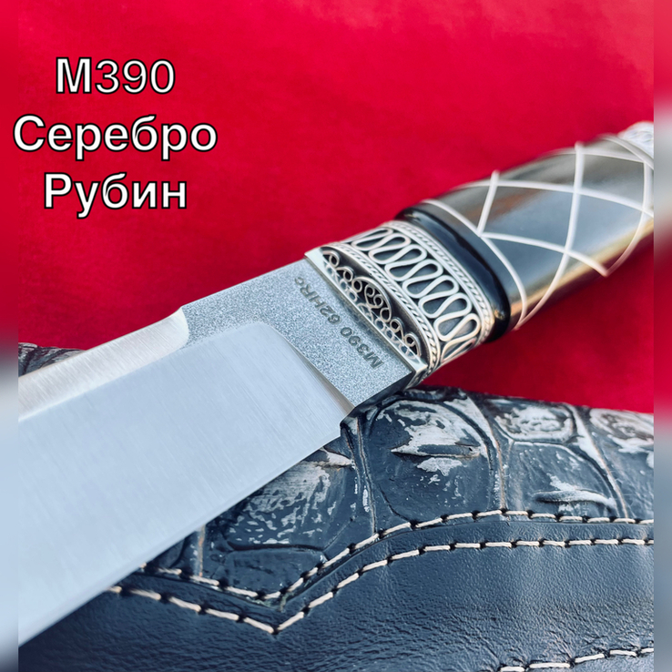Нож Норвег Ручная Авторская Работа Серебро Рубин М390 62HRC 265мм, фото №6