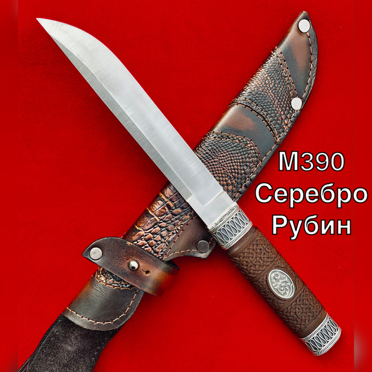 Нож Норвег Ручная Авторская Работа Серебро Рубин М390 62HRC 265мм, фото №4