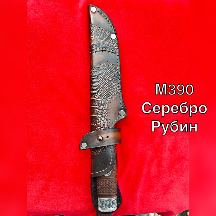 Нож Норвег Ручная Авторская Работа Серебро Рубин М390 62HRC 265мм, фото №11