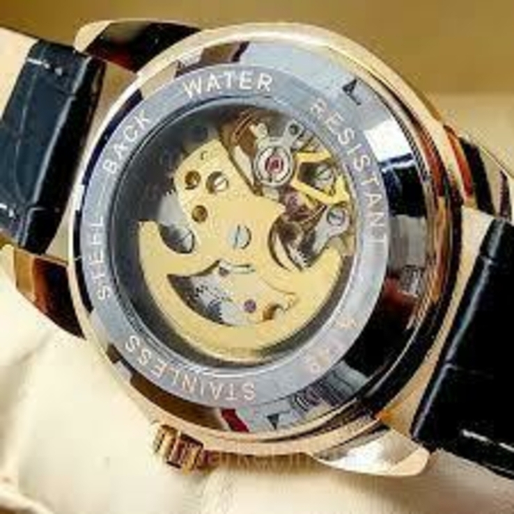 Механические мужские наручные часы скелетоны Rolex золотого цвета с автоподзаводом, фото №4