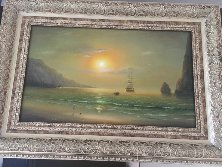 Картина "Яркая луна в бухте" Борисенко. Размер с рамой 680 на 480, фото №9