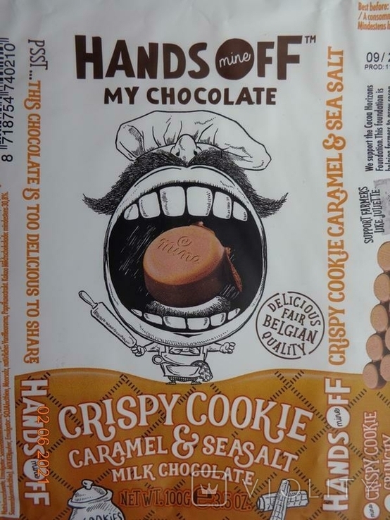 Обёртка от шоколада "Hands off My Chocolate. Crispy Cookie Caramel Seasalt" 100g (2020), photo number 3