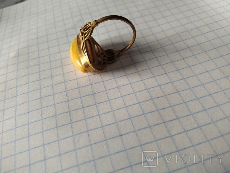 Кольцо позолота, янтарь 17 размер., photo number 4