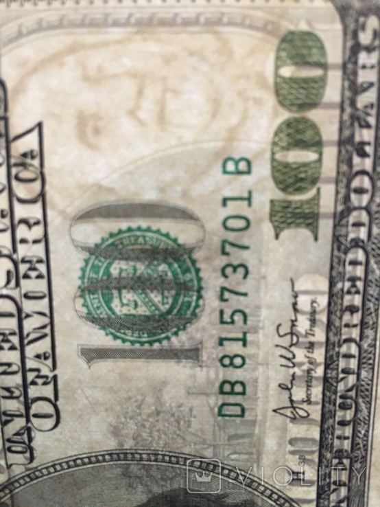 Брак порізки 100 + 1 dollar USA / 100 Доларів США не часта 2003, фото №3