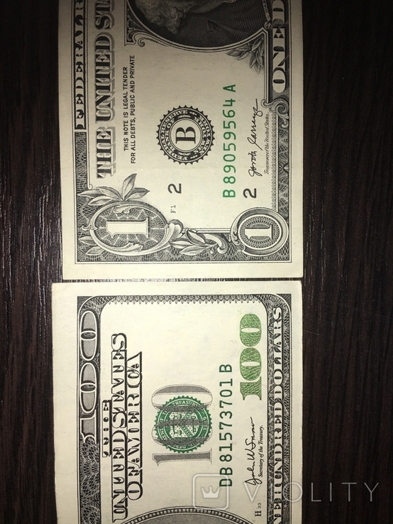 Брак порізки 100 + 1 dollar USA / 100 Доларів США не часта 2003, фото №5