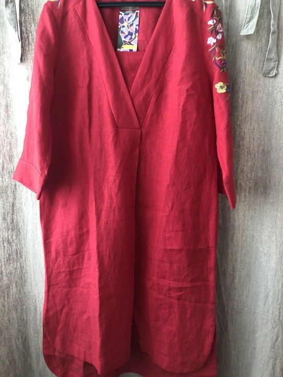  Платье-Рубашка Вышивка 100% Лен Натуральная ткань, фото №3
