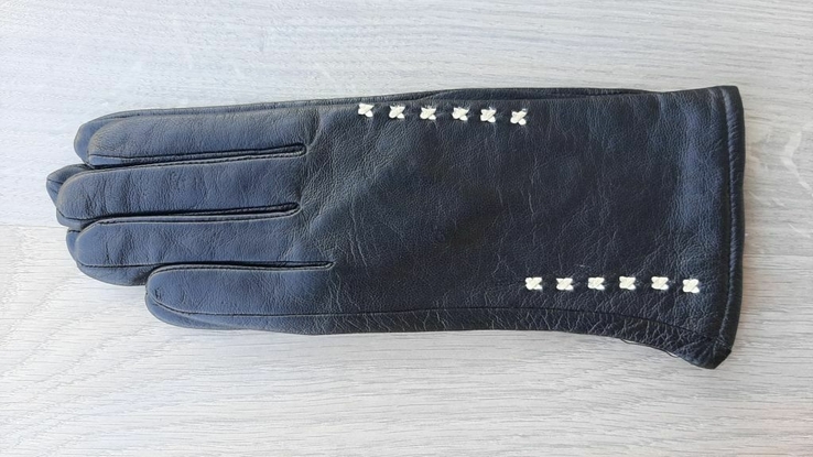 Женские черные демисезонные кожаные перчатки Romania, фото №2