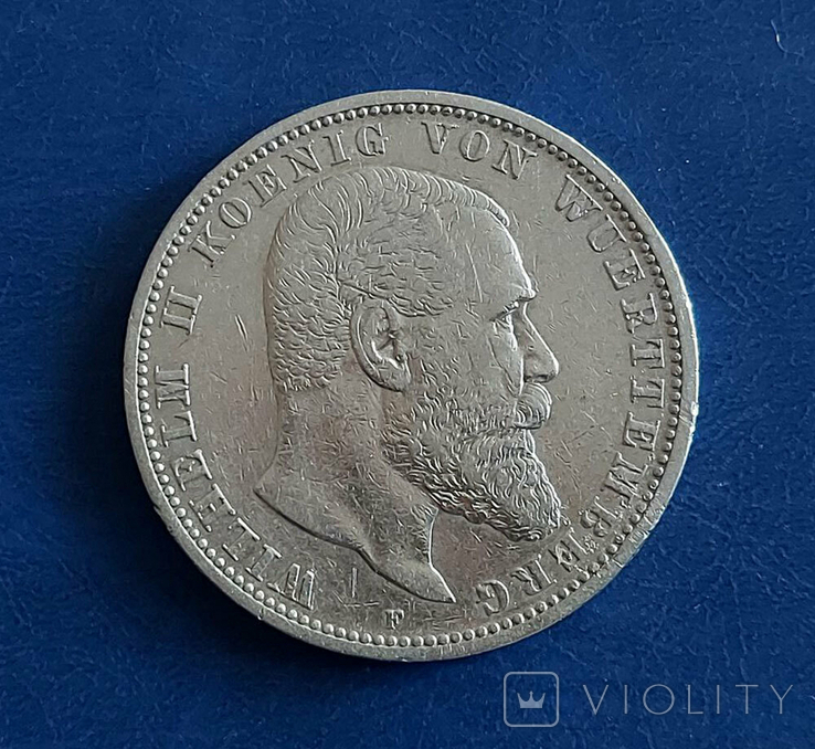 Серебряные 5 марок 1900 г. (0.900, 27.67г), Вюртемберг