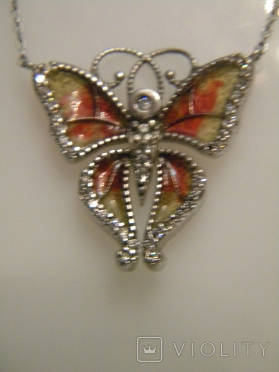 Necklace Butterfly Enamel Silver 925 Ukraine No1339, photo number 3