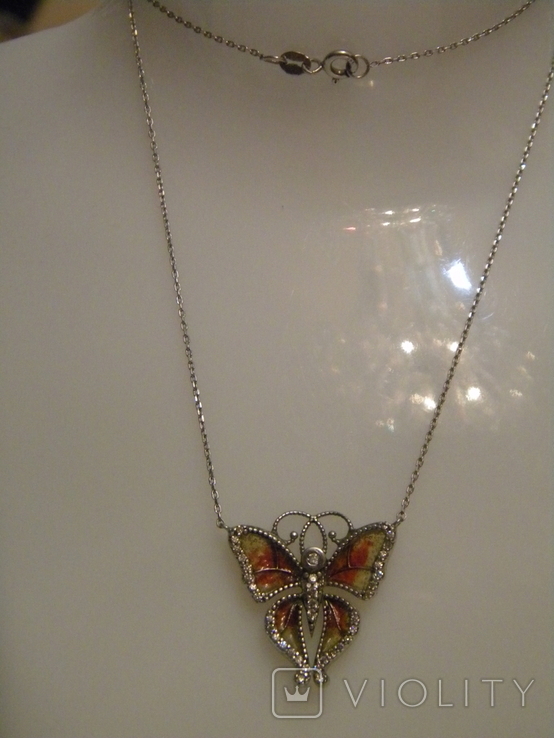 Necklace Butterfly Enamel Silver 925 Ukraine No1339, photo number 4