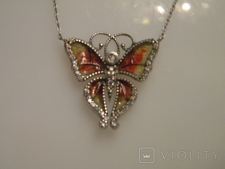 Necklace Butterfly Enamel Silver 925 Ukraine No1339, photo number 5