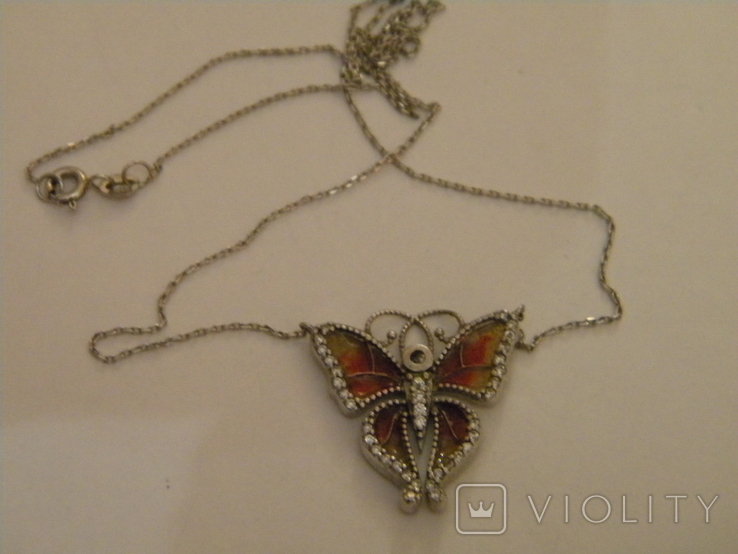 Necklace Butterfly Enamel Silver 925 Ukraine No1339, photo number 7