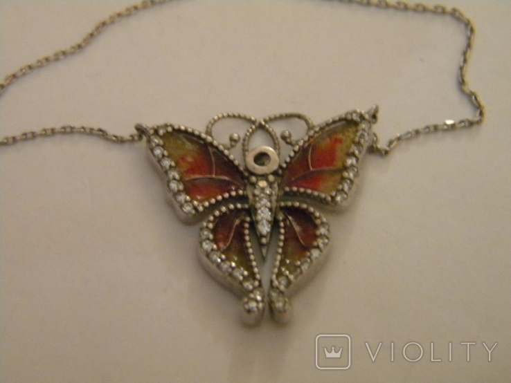 Necklace Butterfly Enamel Silver 925 Ukraine No1339, photo number 8
