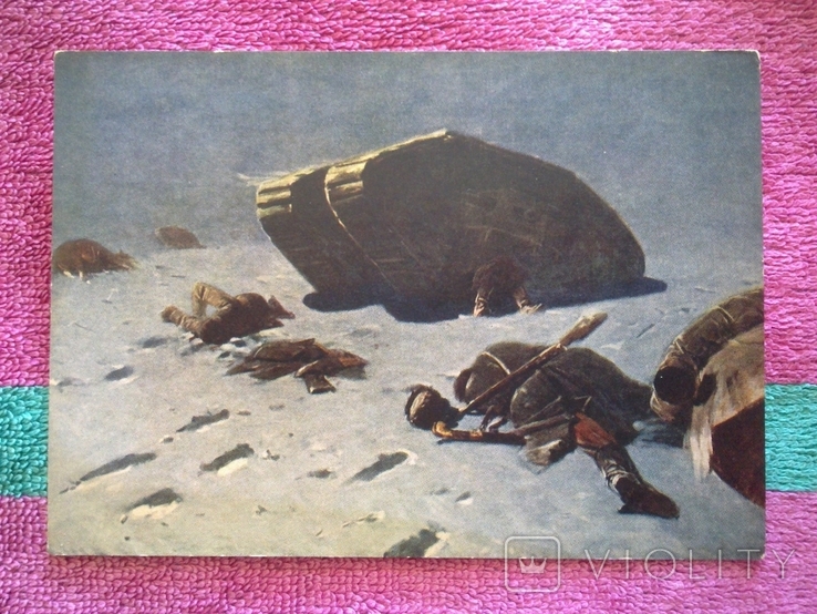 Открытка - Соцреализм - Милитария - Отбитый деникинский танк - худ. Греков -1954, фото №2
