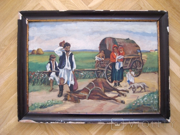 Стара картина в рамі (Австро-Угорщина, поч. ХХ ст.). Полотно / олія. 44х63 см., фото №4