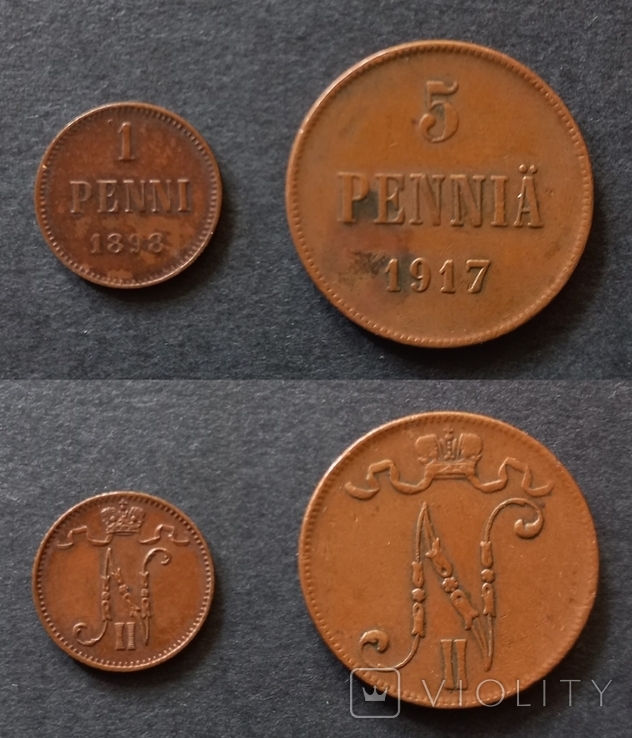 Две монеты Николая II для Финляндии