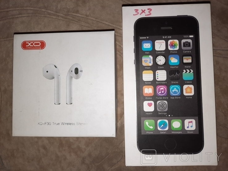Boxes from iPhone 5s Space Gray 16GB, and from XO-F30 True Wireless Stereo, photo number 2
