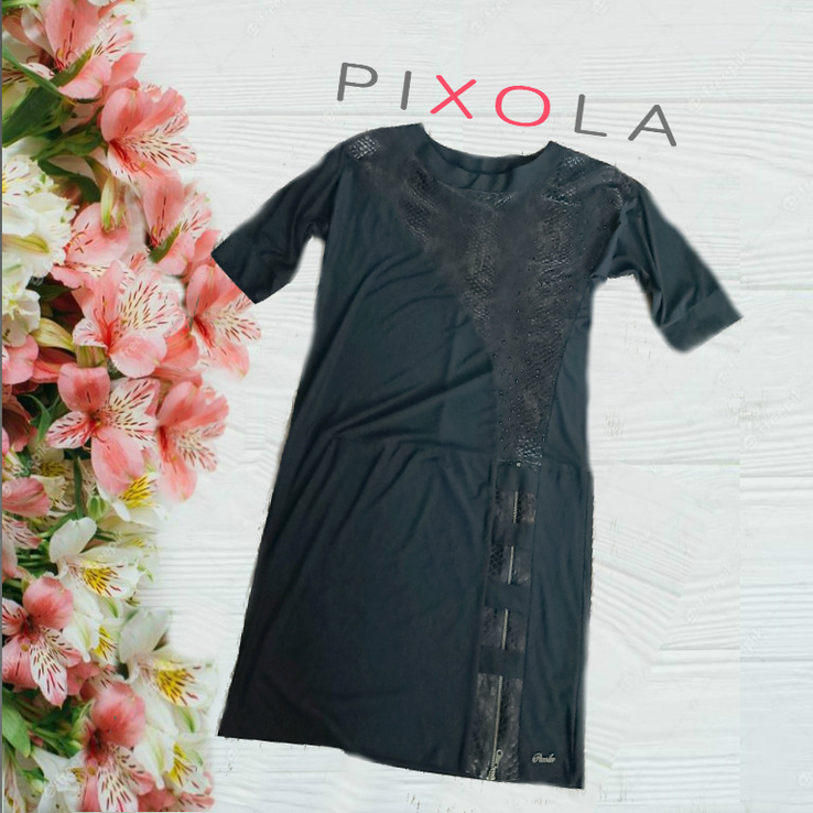 Pixola Стильное женское платье туника черное с отделкой 48-50 Польша, фото №2