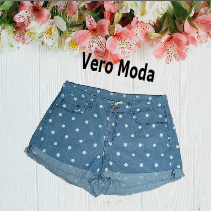 Vero Moda стильные женские короткие шорты легкий джинс в горох 27, фото №2