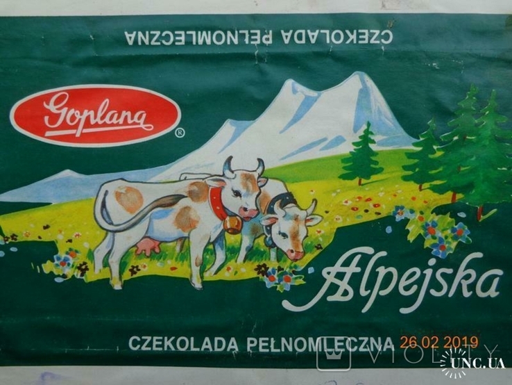 Обёртка от шоколада "Alpejska czekolada pelnomleczna" 100g (Goplana, Poznan, Польша, 1991), фото №3
