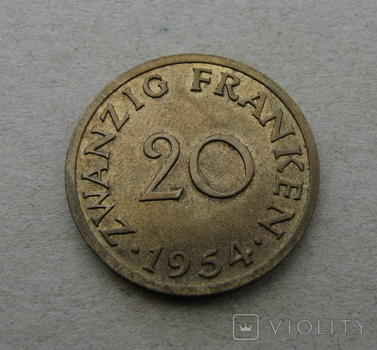 20 франков 1954 . Саарланд, фото №2