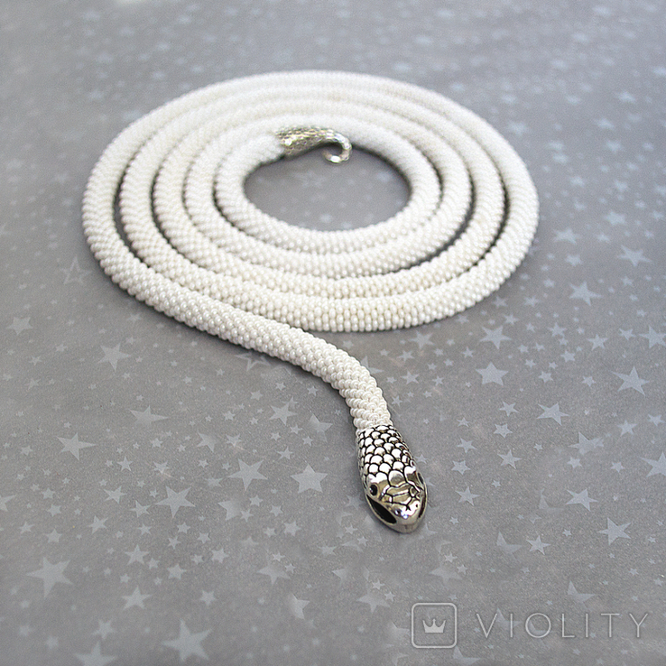 Handmade snake necklace, white black necklace, personalized length, photo number 9