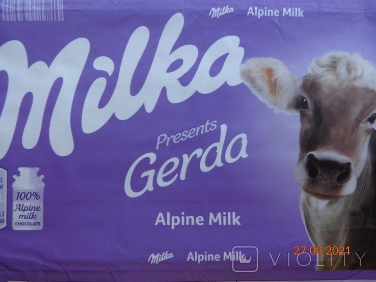 Обёртка от "Milka Alpine Milk Gerda" 80 g (Mondelez Deutschland, Lorrach, Германия) (2020), фото №3