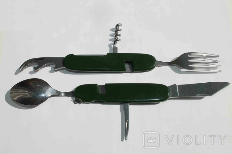 Набір туристичний, виделка, ложка, ніж, відкривачка green (1399), фото №3