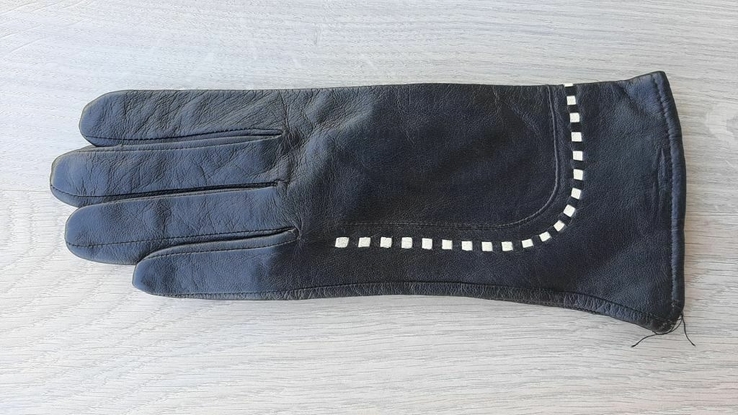 Женские черные демисезонные кожаные перчатки Romania, фото №3