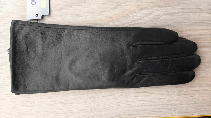 Женские черные кожаные демисезонные перчатки (тонкий мех), фото №4
