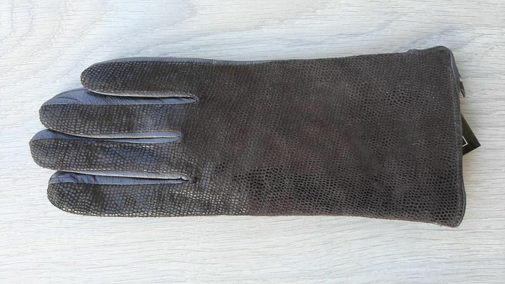 Женские черные кожаные демисезонные перчатки с тонким мехом, фото №3