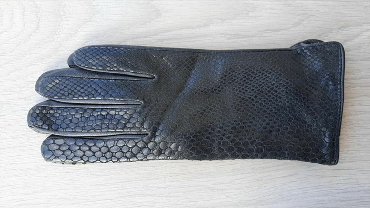 Женские черные кожаные демисезонные перчатки с тонким мехом, фото №6