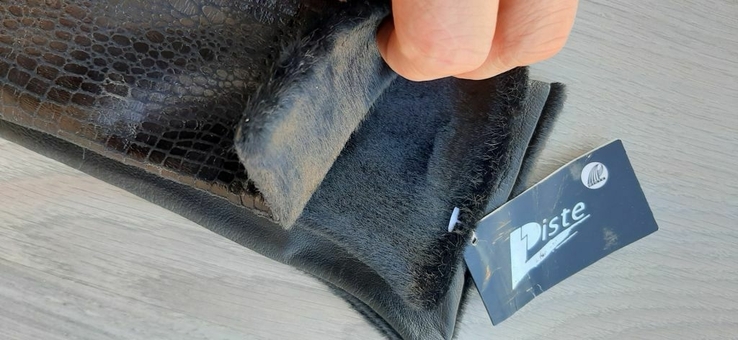 Женские черные кожаные демисезонные перчатки с тонким мехом, photo number 10