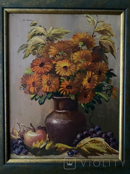 Цветочный натюрморт, Соколенко Г., размер картины 31-24 см, 70-е годы, фото №2