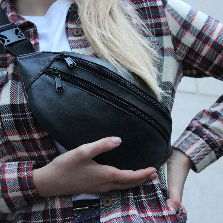 Сумка на пояс из эко-кожи, сумка через плечо,банка мужская,женская цвет черный., фото №11