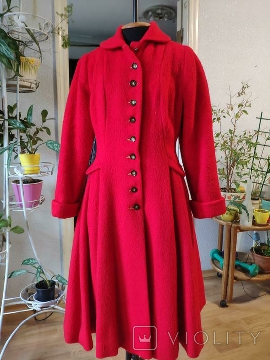Пальто 50-х годов винтаж s красное шерсть 100%, фото №3