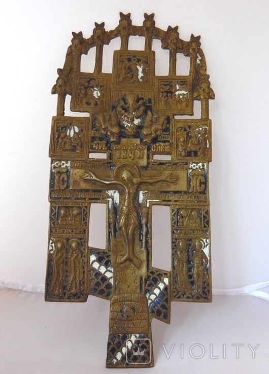 Крест киотный бронза, эмали, фото №11