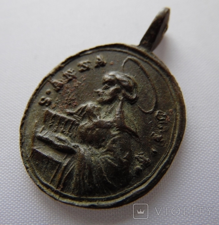 Старинный религиозный медальон св.Анна, фото №4