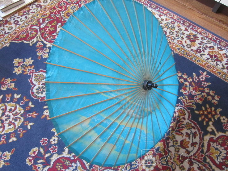 Винтажный зонтик - Дерево - Натуральный шелк - ручная роспись - Китай, фото №3